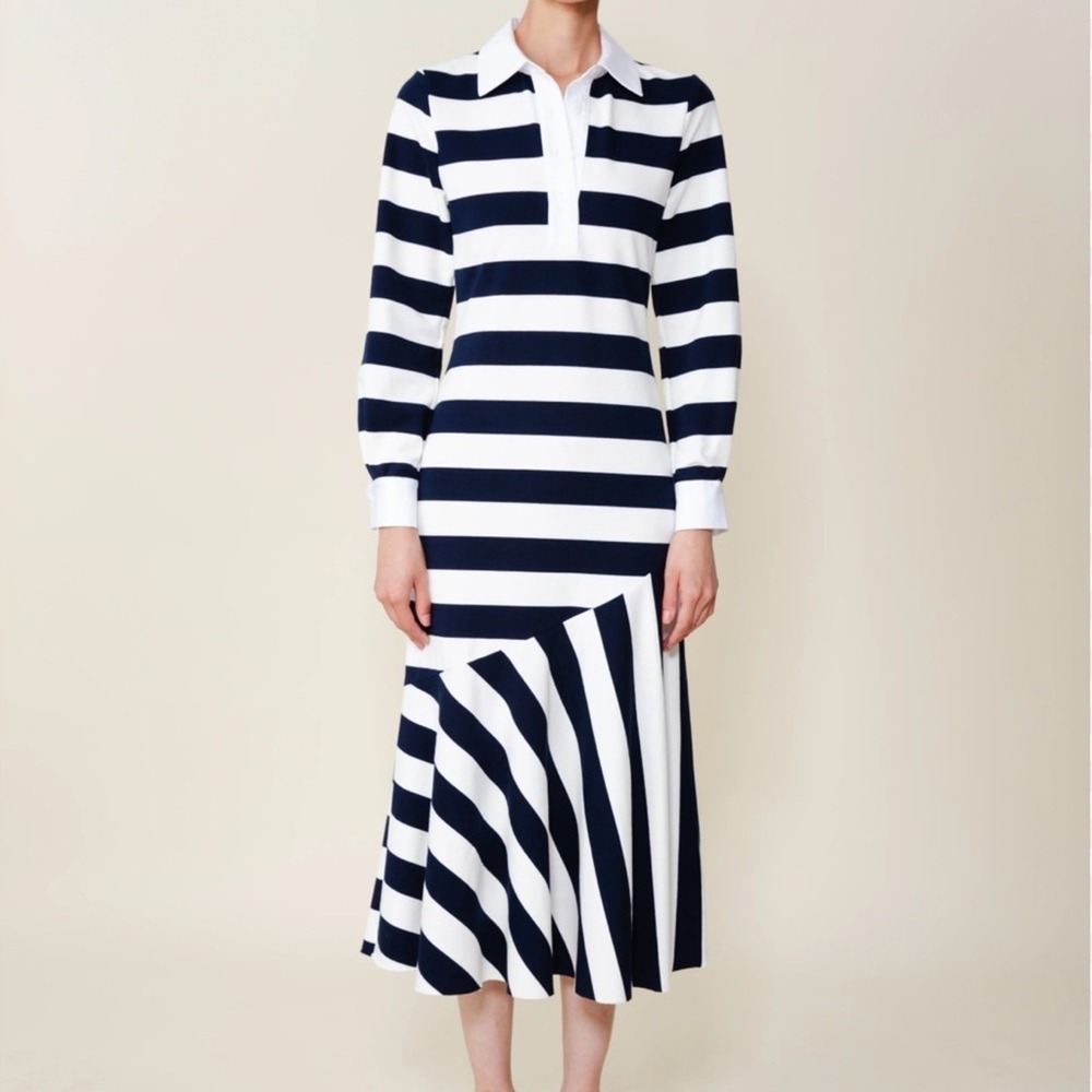 Du Parie NWOT SZ Medium Striped Navy blue and White Jersey midi Dress